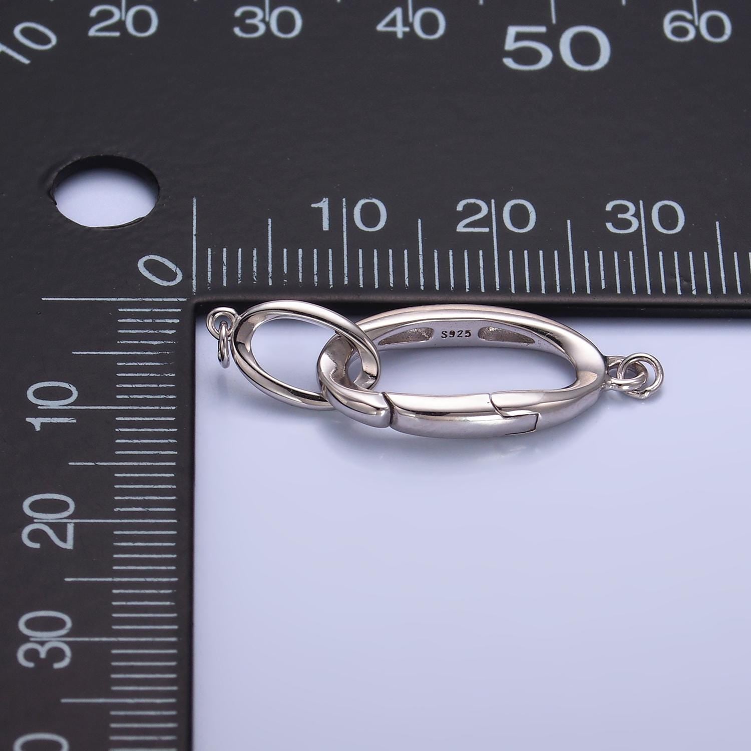 s925 Sterling Silver Charm Holder Clasp Double Oval Push Spring Gate Jewelry Making Supply in Gold & Silver | SL-546