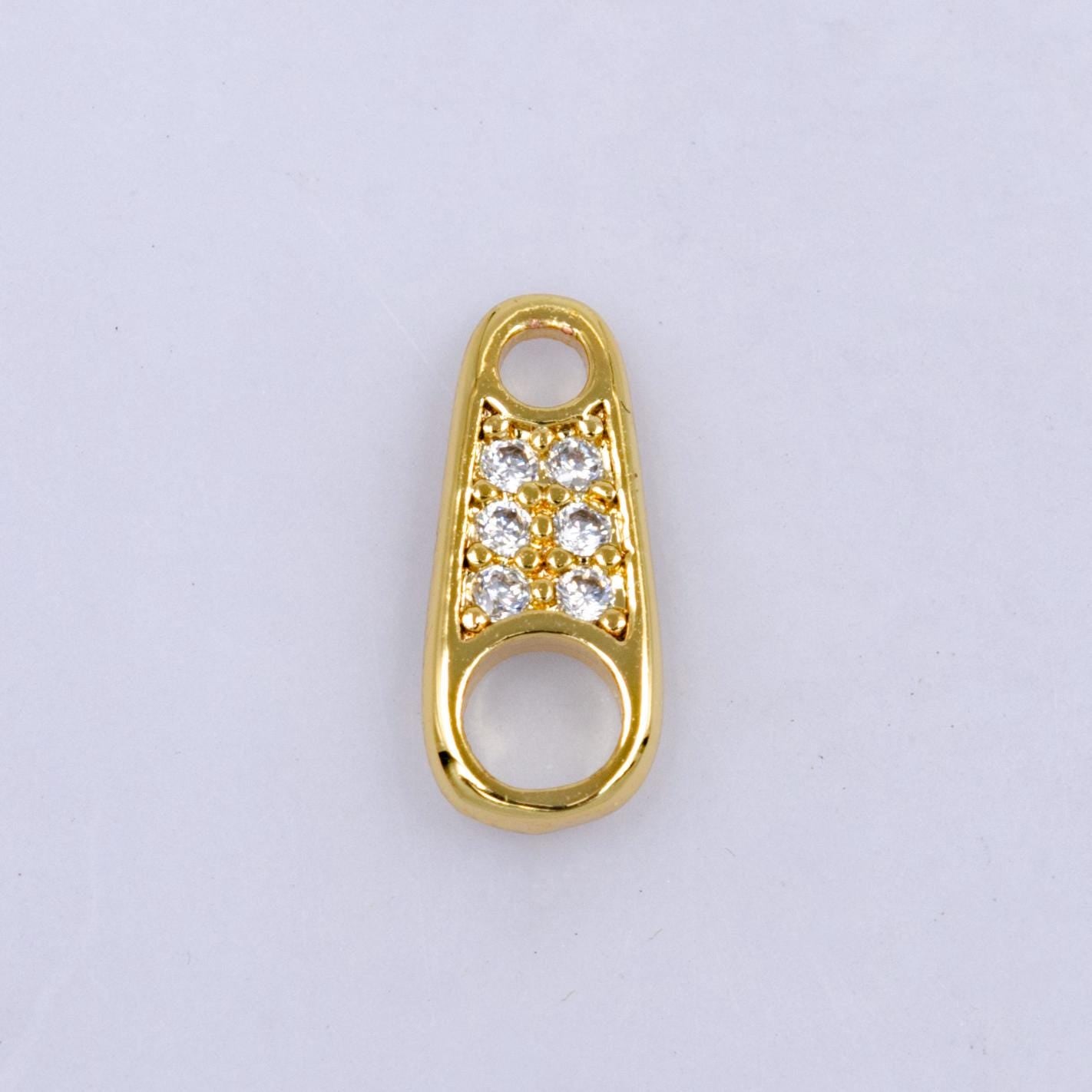 28K Gold Filled Zipper Pendant, Zipper Pull Head Charm,CZ Micro Pave Zipper Earrings Necklace for DIY Jewelry Making Supply W226