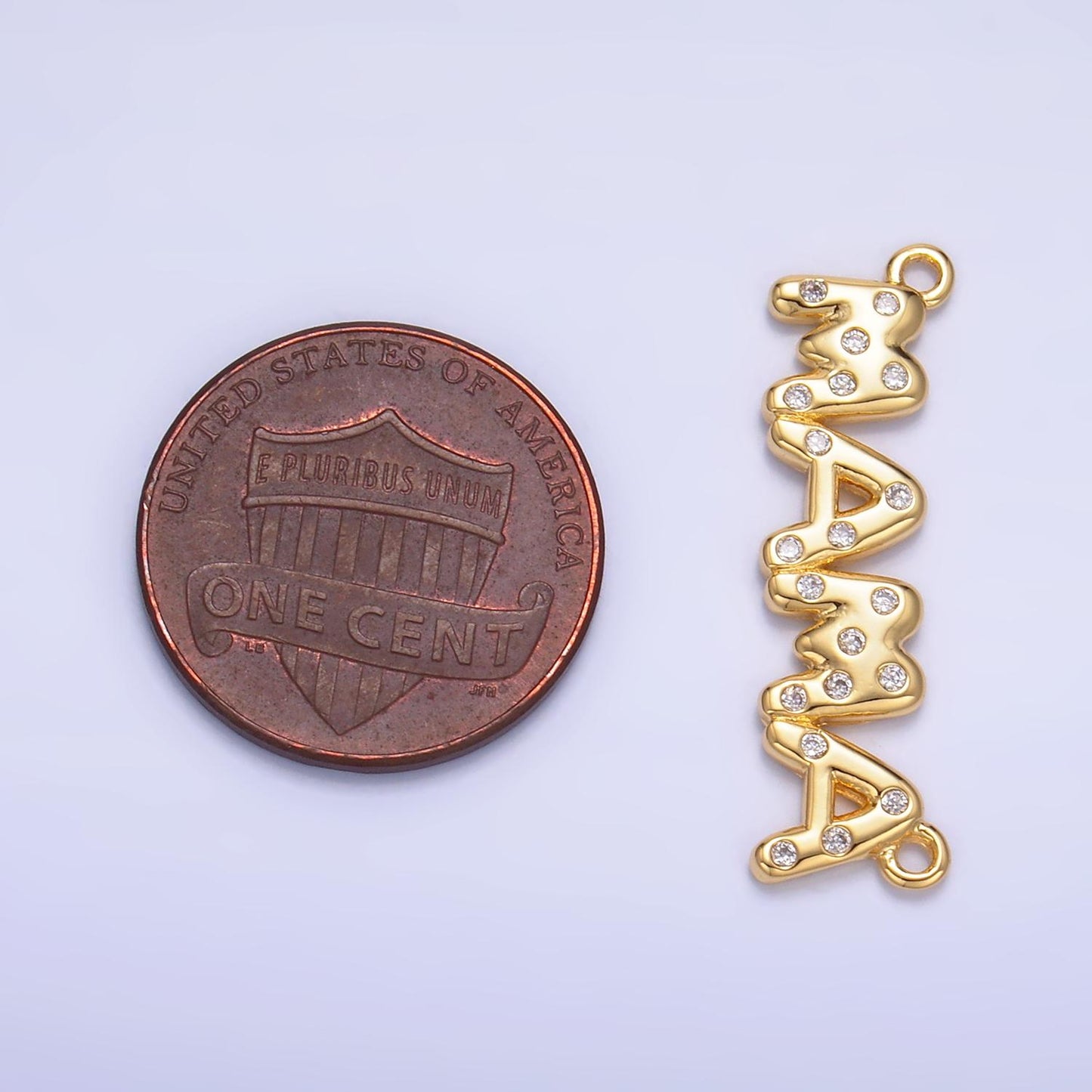 24K Gold Filled Mama Bubble Charm Connector CZ Silver Mama Script Sideway Link Connector for Bracelet Necklace Component Add on Charm | F865