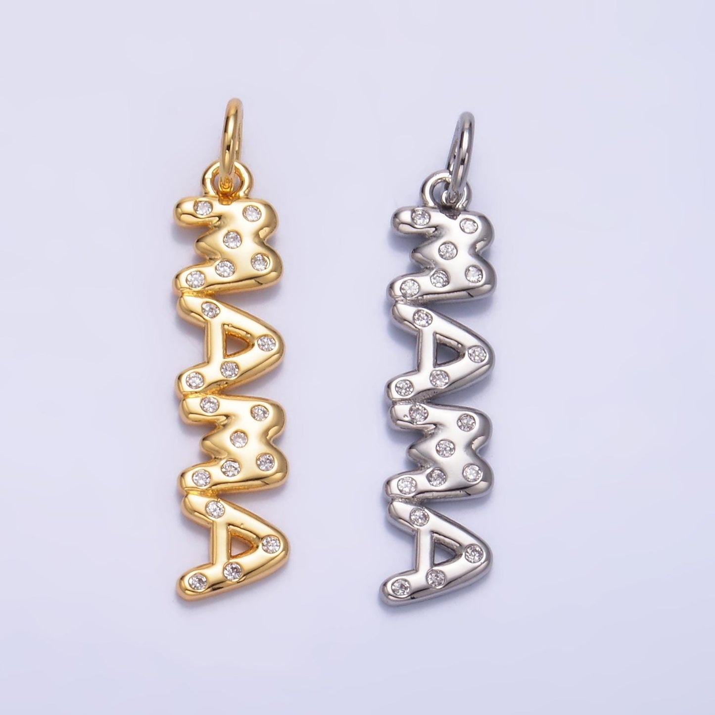 Dainty cz Bubble Gold Mama Charm for Bracelet Necklace Earring Component Diy Jewelry Making Supply CZ Word Charm Minimalist Jewelry W220