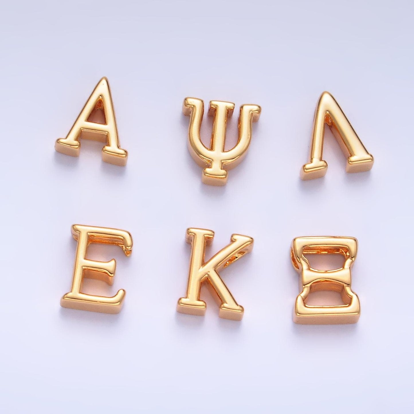 Dainty Gold Fill Greek Letters Charm Sorority Fraternity Greek Letters Beads Gamma Omega Pi Delta Phi Greek Alphabet Initial Charm B896