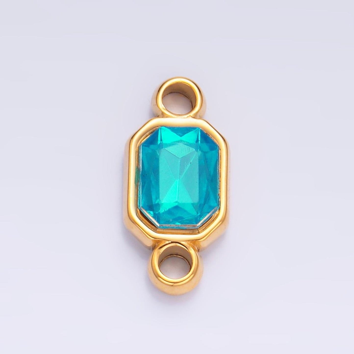 Stainless Steel Teal, Blue Multifaceted CZ Octagon Bezel Connector | F-935 & F-926