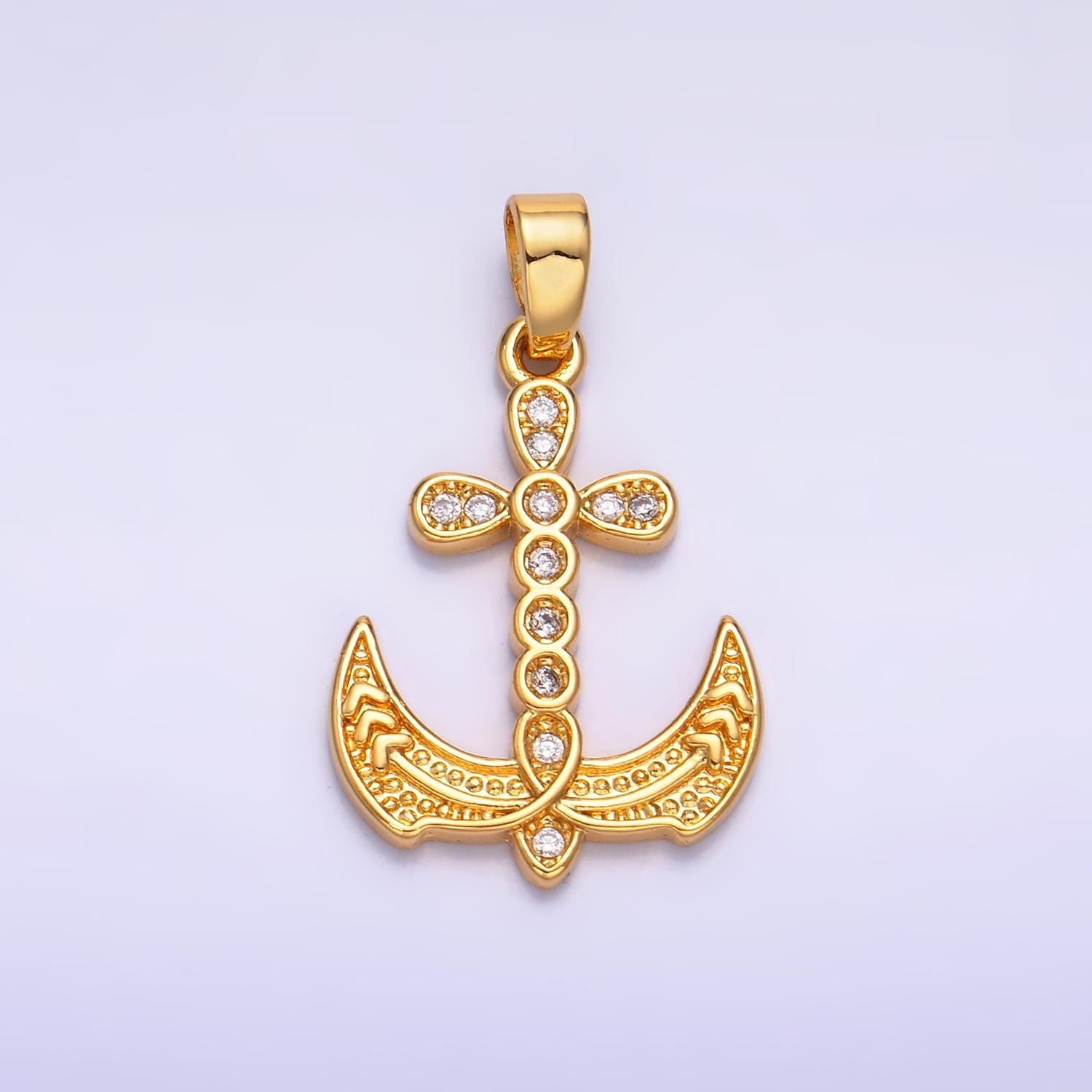 Dainty Gold Cross Christian Sea Anchor Micro Paved CZ 24K Gold Filled Religious Pendant | AA1060