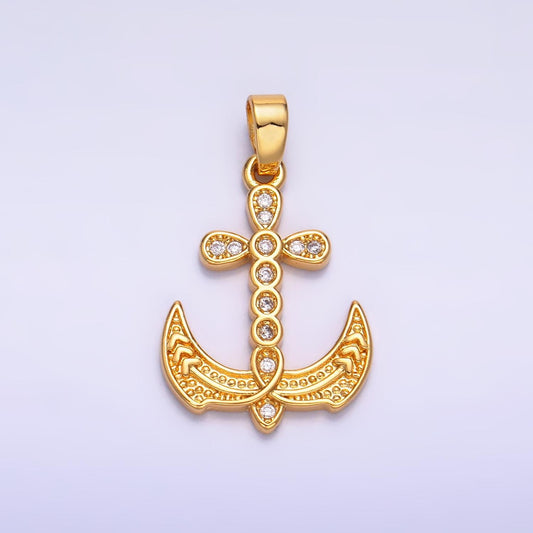 Dainty Gold Cross Christian Sea Anchor Micro Paved CZ 24K Gold Filled Religious Pendant | AA1060