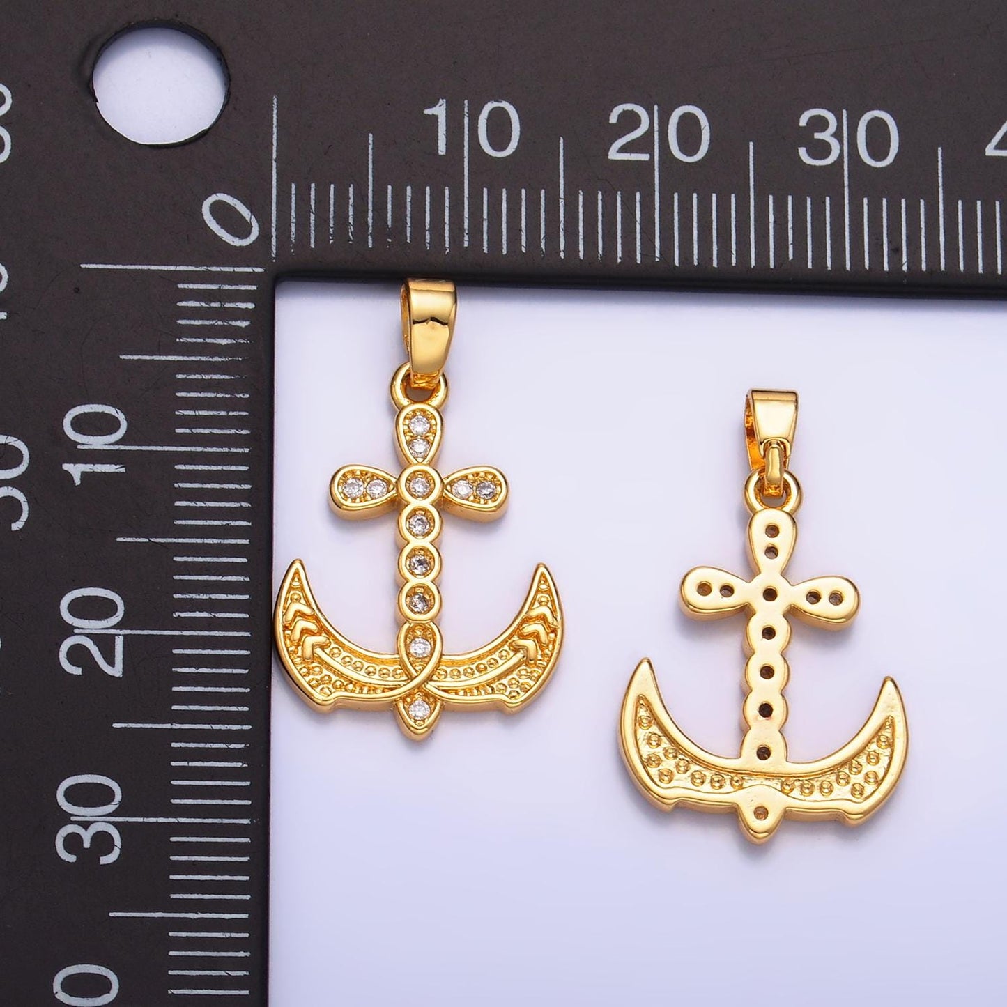 Dainty Gold Cross Christian Sea Anchor Micro Paved CZ 24K Gold Filled Religious Pendant | AA1060