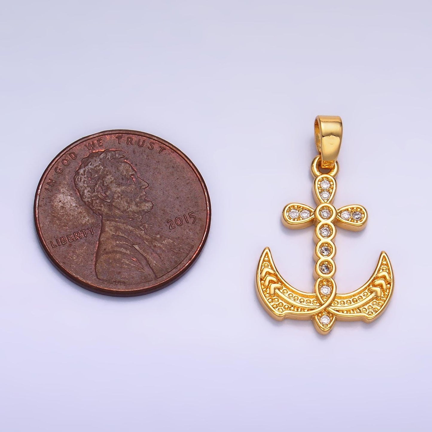 Dainty Gold Cross Christian Sea Anchor Micro Paved CZ 24K Gold Filled Religious Pendant | AA1060