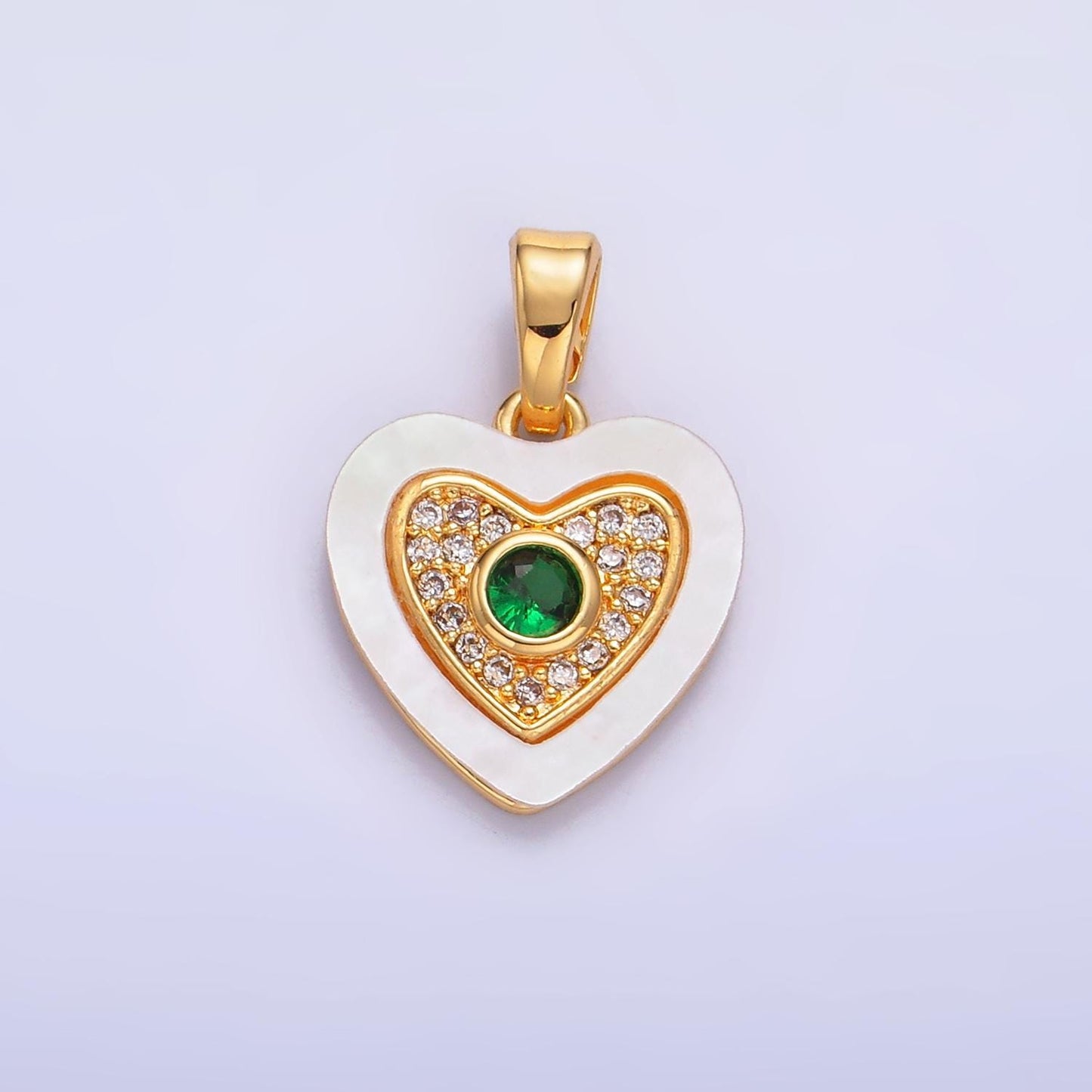 24K Gold Filled Double Heart Micro Paved CZ Shell Pearl Pendant | AA1064