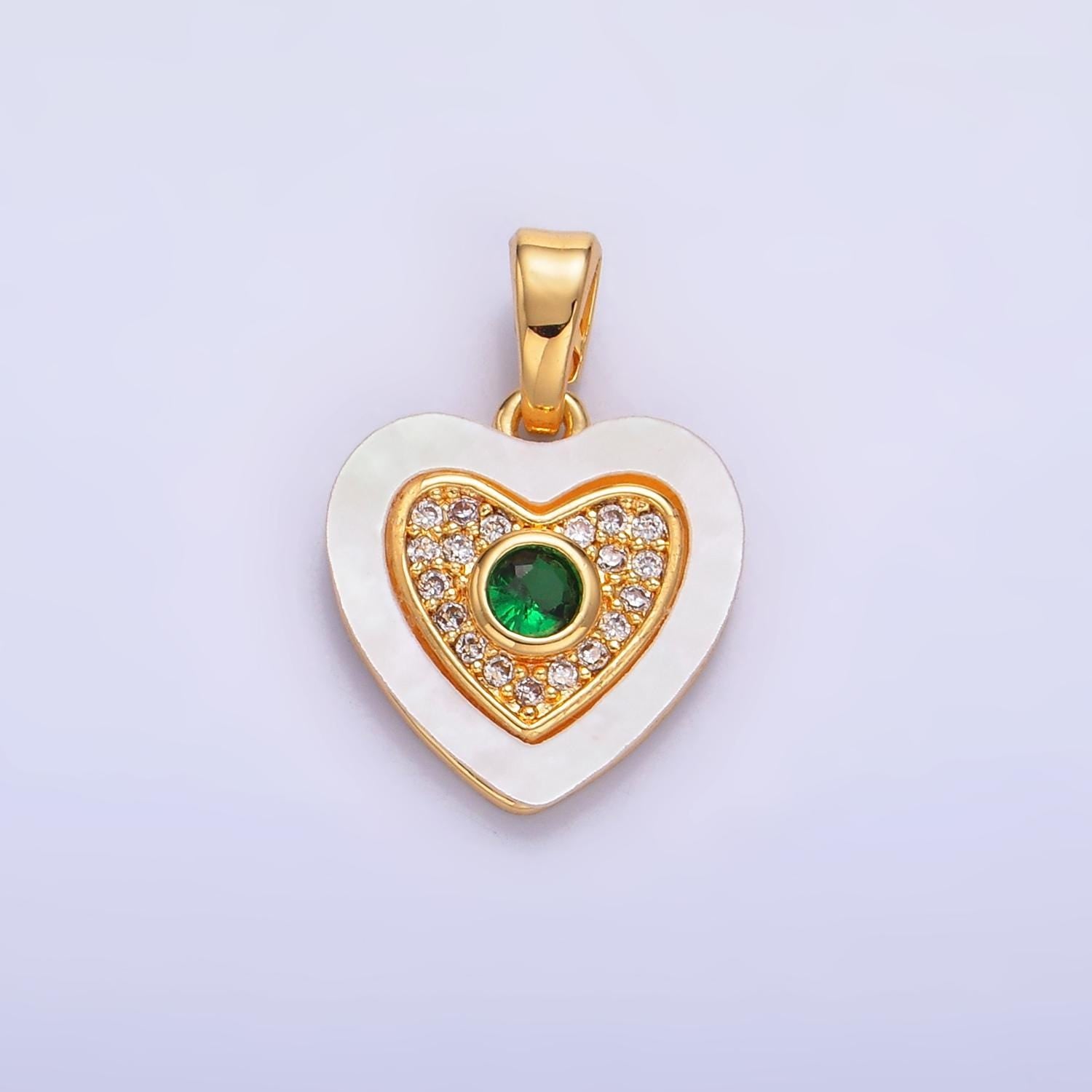 24K Gold Filled Double Heart Micro Paved CZ Shell Pearl Pendant | AA1064