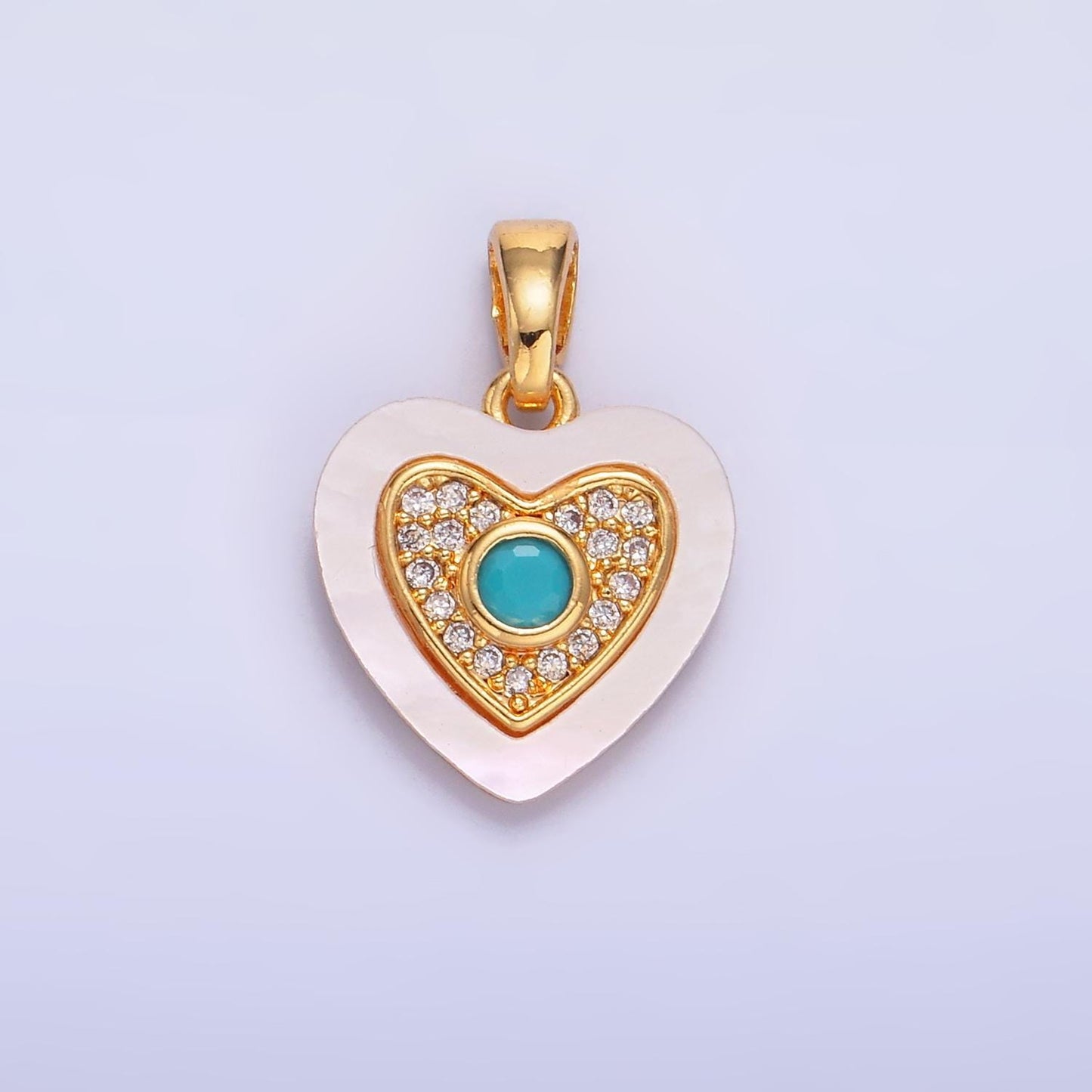 24K Gold Filled Double Heart Micro Paved CZ Shell Pearl Pendant | AA1064