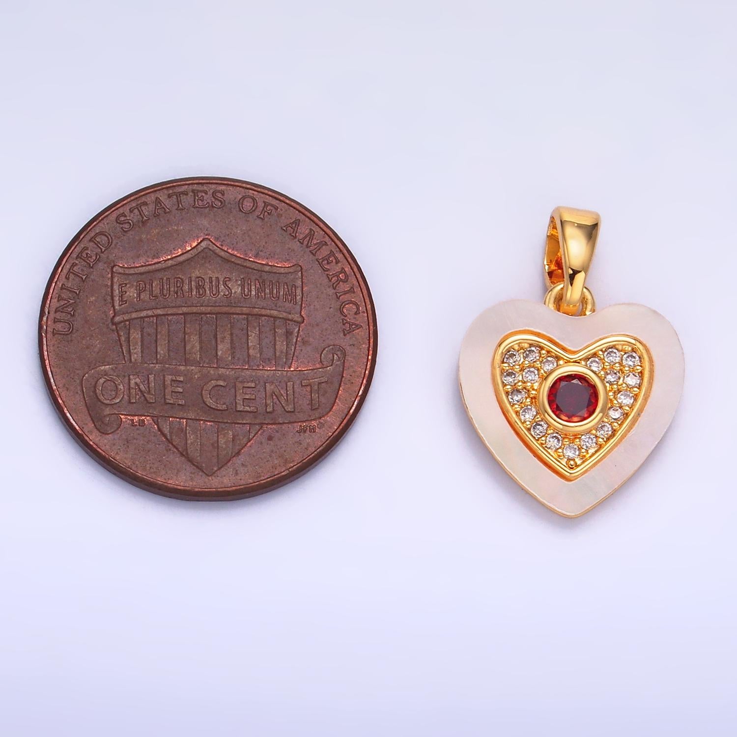 24K Gold Filled Double Heart Micro Paved CZ Shell Pearl Pendant | AA1064