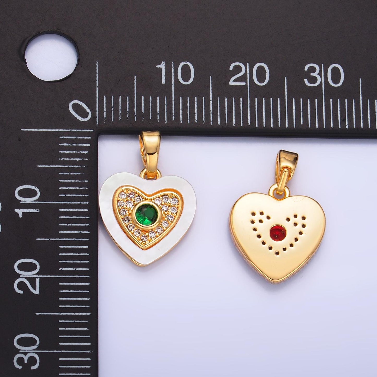 24K Gold Filled Double Heart Micro Paved CZ Shell Pearl Pendant | AA1064