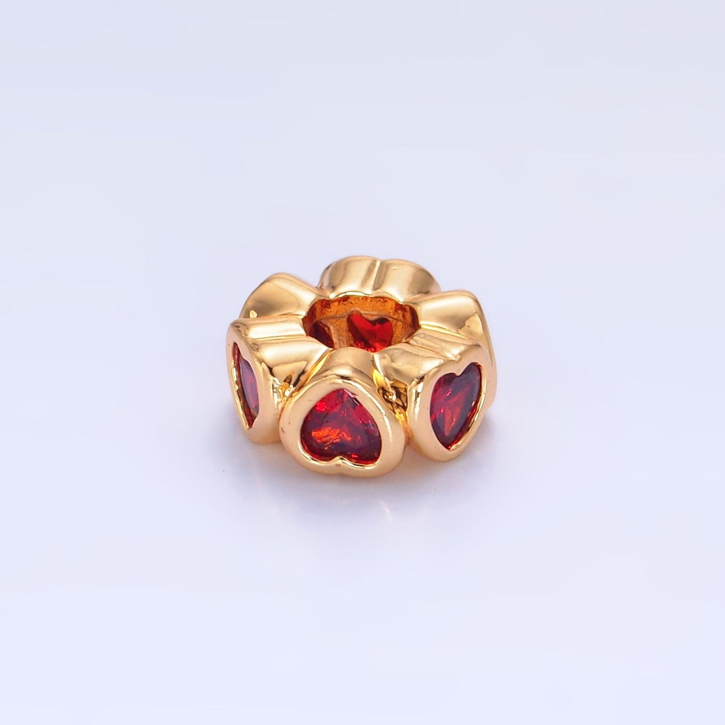Colorful Rondelle Heart 24k Gold Filled Bead Spacer in Gold with Clear Pink Green CZ Side Hole Drill Beads | B139