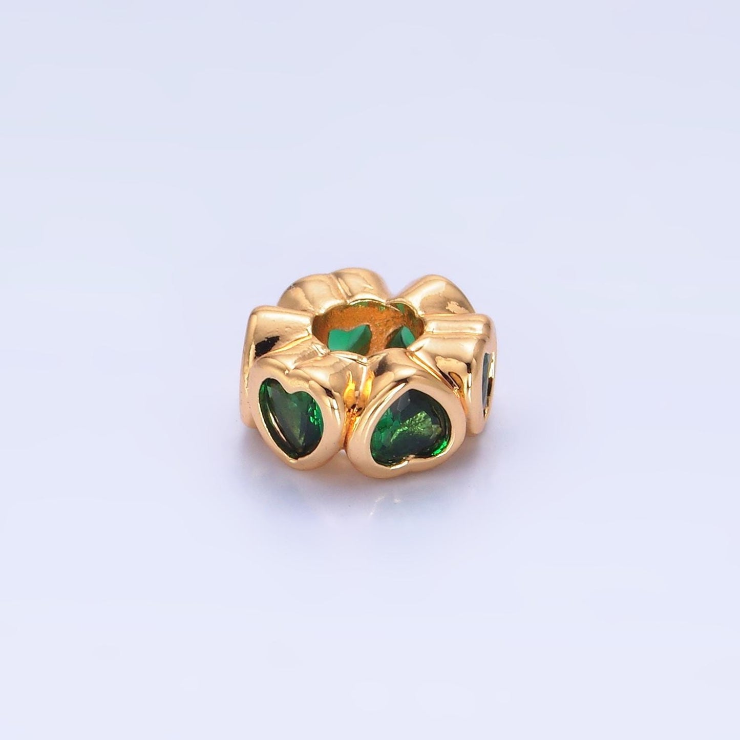 Colorful Rondelle Heart 24k Gold Filled Bead Spacer in Gold with Clear Pink Green CZ Side Hole Drill Beads | B139