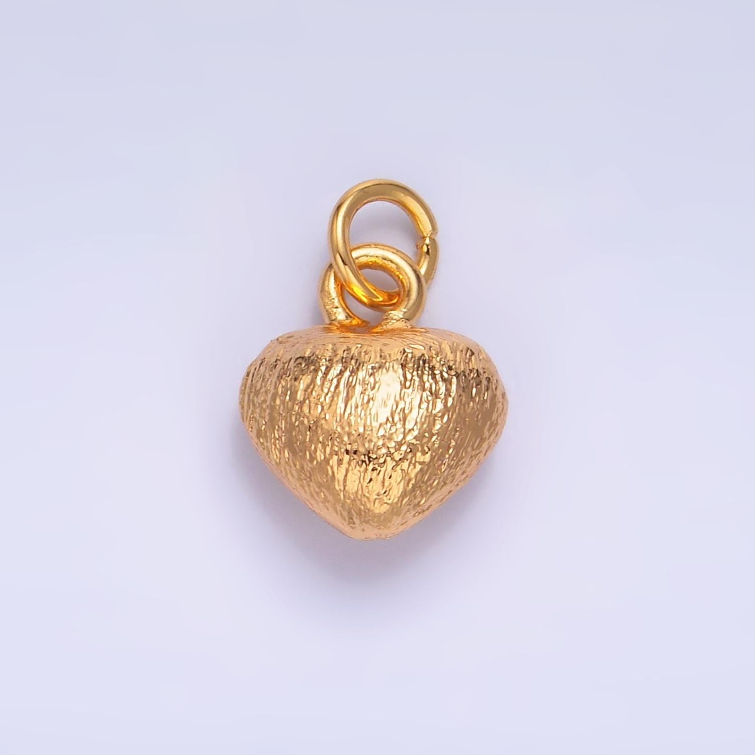 Mini Brushed Metal Gold Love Heart Charm 24K Gold Filled Puffy Heart Charm for Bracelet Necklace Pendant | W265