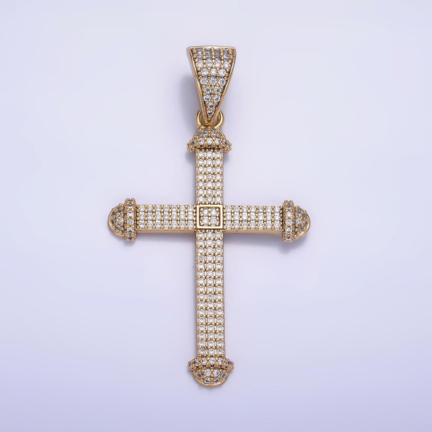 Big Iced Long Gold Cross Pendant 14k Gold Filled Cross CZ Charm for Statement Religious Jewelry Necklace Pendant AA1063
