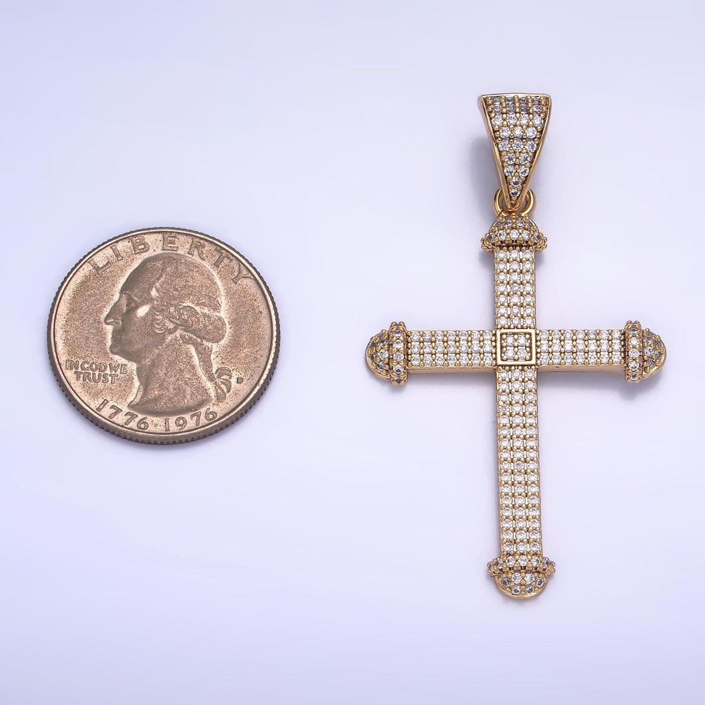 Big Iced Long Gold Cross Pendant 14k Gold Filled Cross CZ Charm for Statement Religious Jewelry Necklace Pendant AA1063
