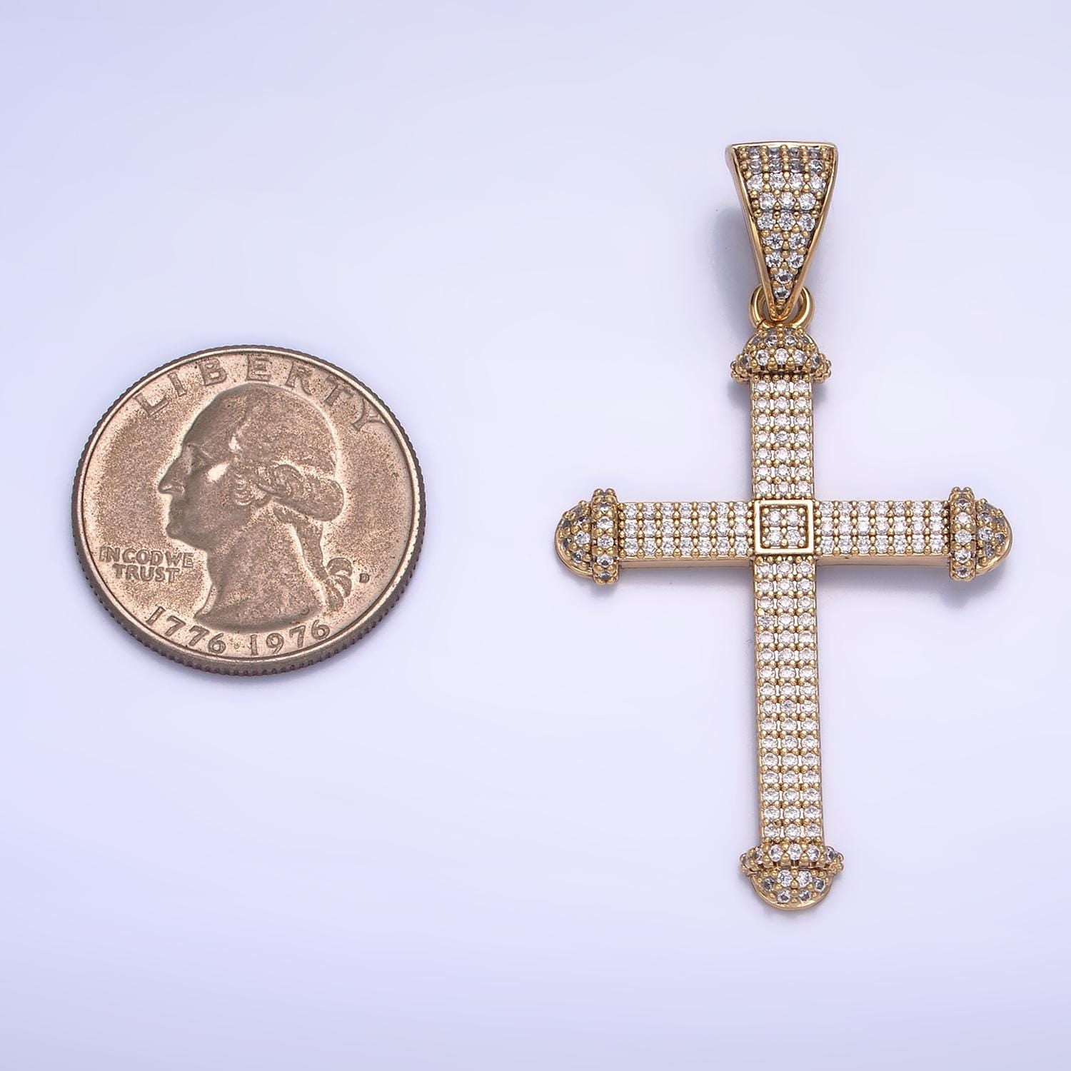 Big Iced Long Gold Cross Pendant 14k Gold Filled Cross CZ Charm for Statement Religious Jewelry Necklace Pendant AA1063