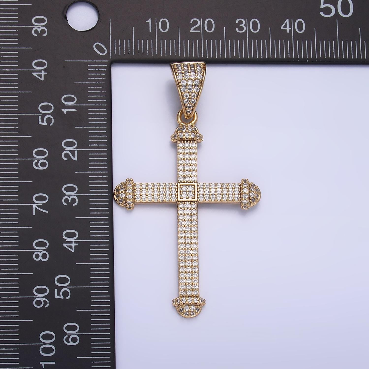 Big Iced Long Gold Cross Pendant 14k Gold Filled Cross CZ Charm for Statement Religious Jewelry Necklace Pendant AA1063