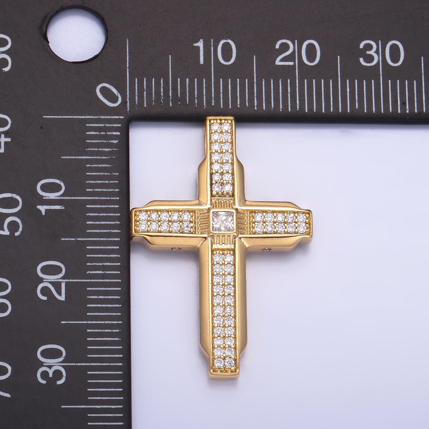 Gold CZ Cross Pendant, 24K Gold Filled Icy Boxy Cross Clear Micro Paved CZ Dainty Cross Religious Charm | AA1069
