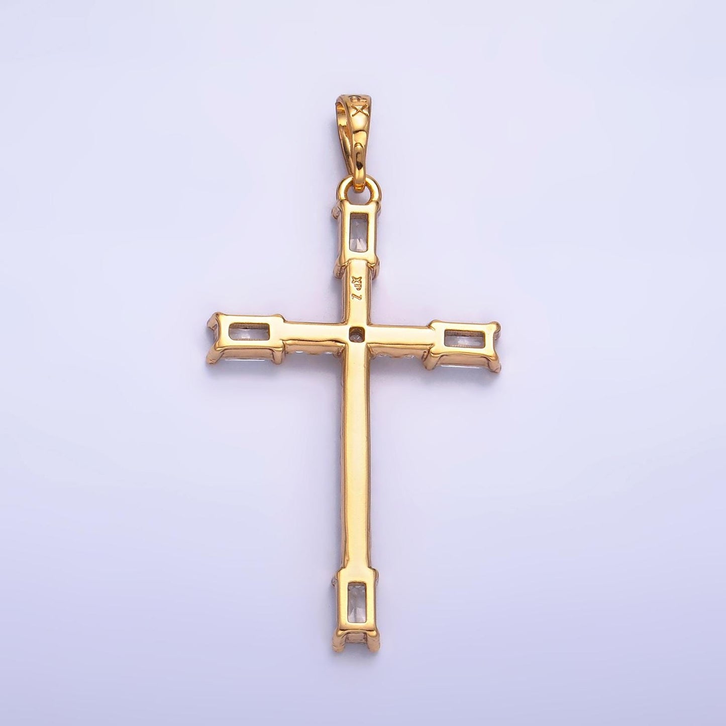 Dainty Simple Cross Pendant 14K Gold Filled Baguette Cz Micro Pave DIY Religious Charm Necklace Component AA1070