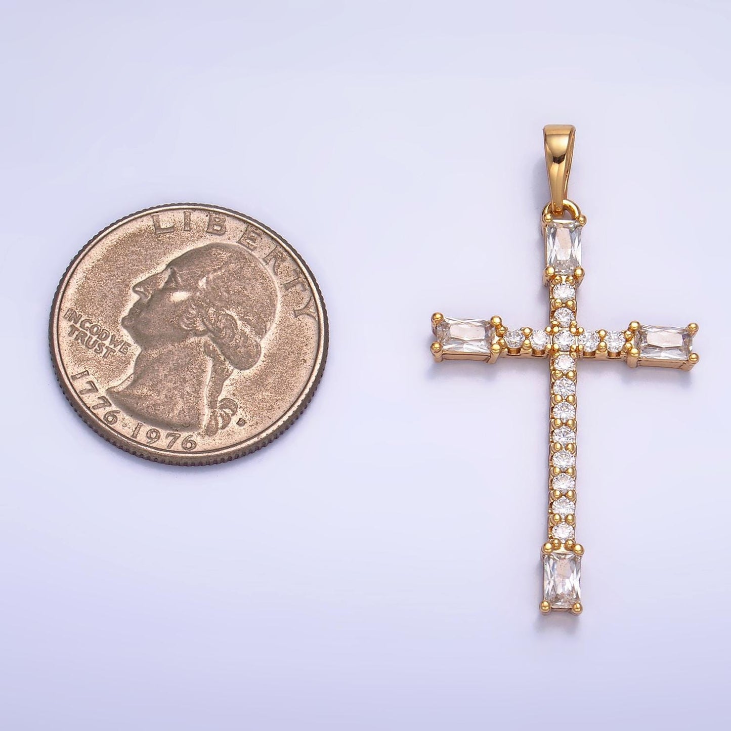 Dainty Simple Cross Pendant 14K Gold Filled Baguette Cz Micro Pave DIY Religious Charm Necklace Component AA1070