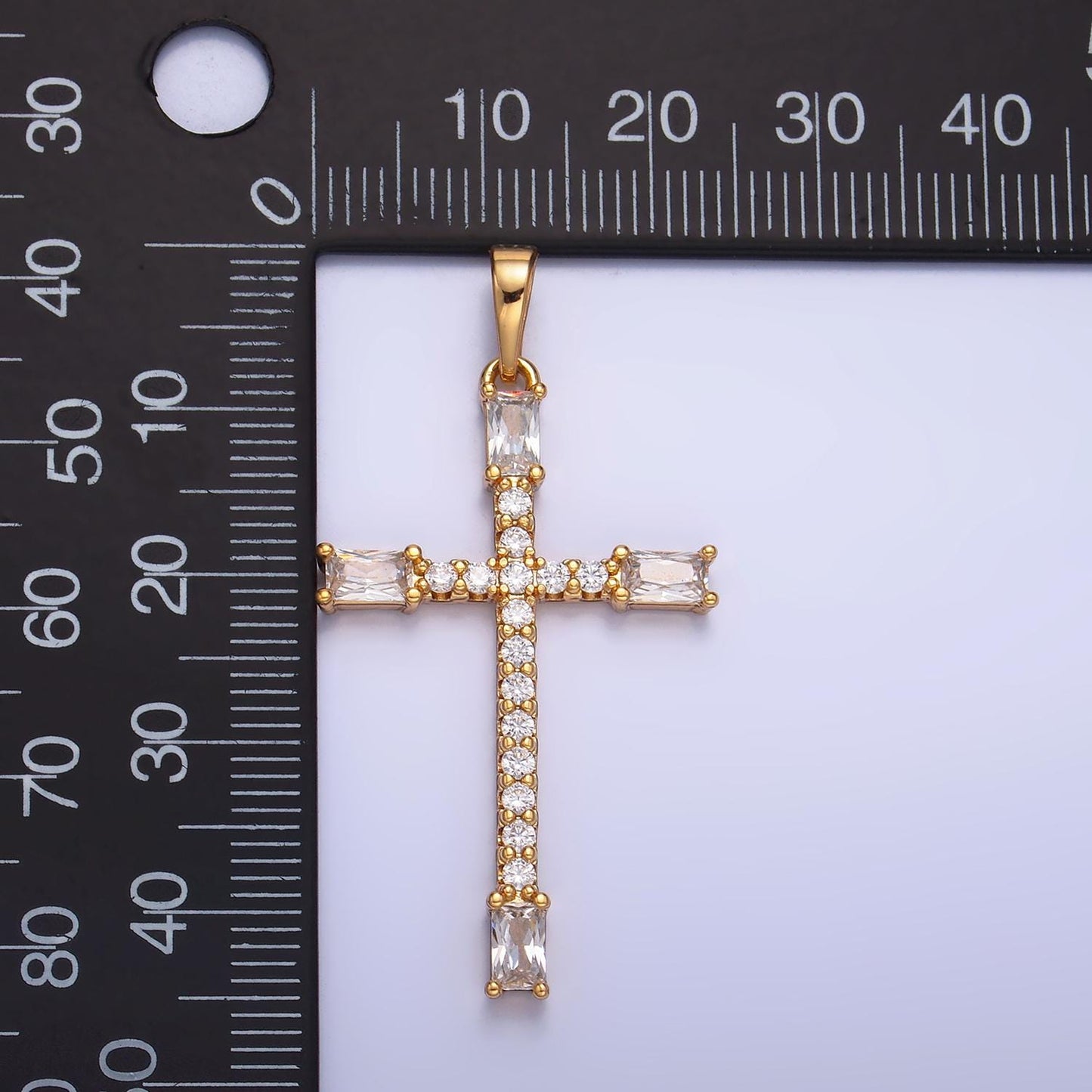 Dainty Simple Cross Pendant 14K Gold Filled Baguette Cz Micro Pave DIY Religious Charm Necklace Component AA1070