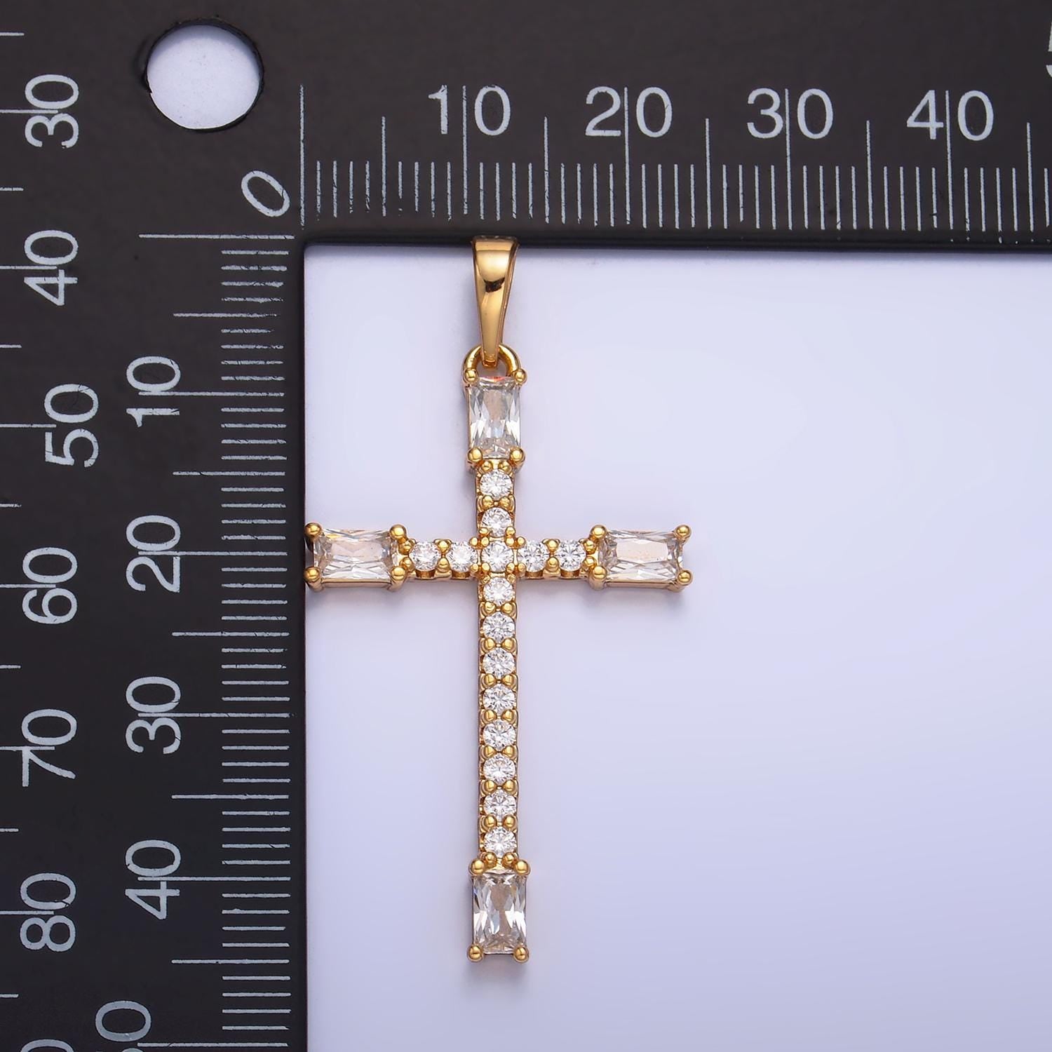 Dainty Simple Cross Pendant 14K Gold Filled Baguette Cz Micro Pave DIY Religious Charm Necklace Component AA1070