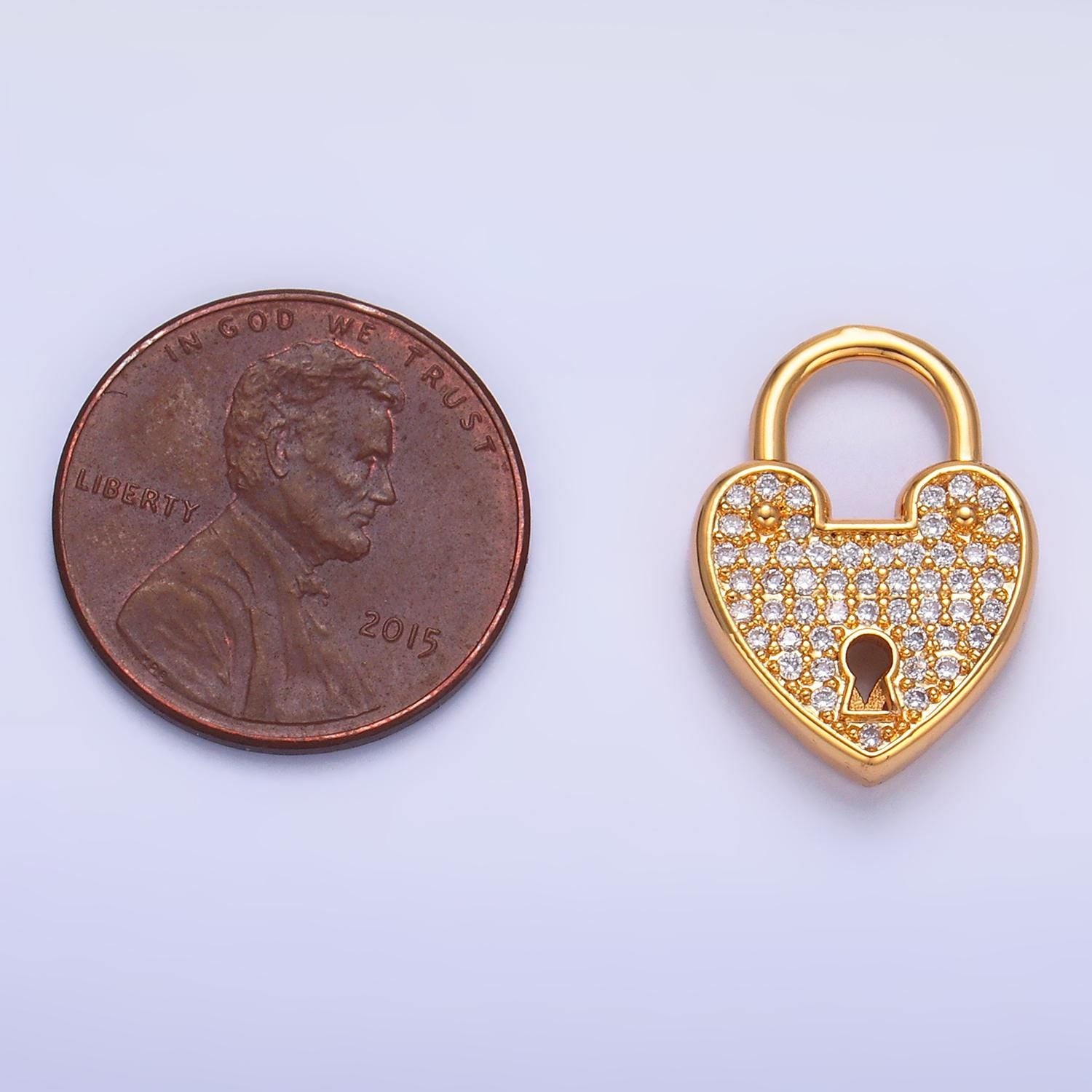 24K Gold Filled Heart Shaped Lock Clear Cz Heart Charm For Necklace Jewelry Making Supplies Clasp Charm Necklace Component Z1030