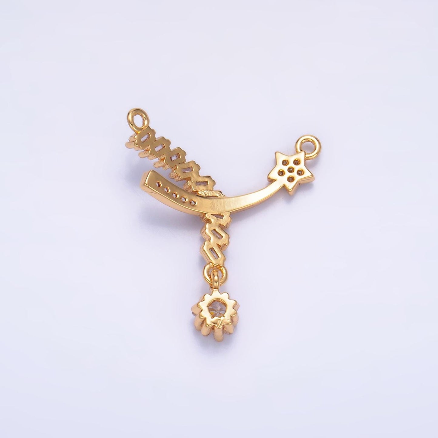 Shooting Star 24k Gold Filled Charm Connector CZ Micro Pave Star Charm, Cubic Zirconia Celestial Jewelry Connector for Necklace Pendant F936