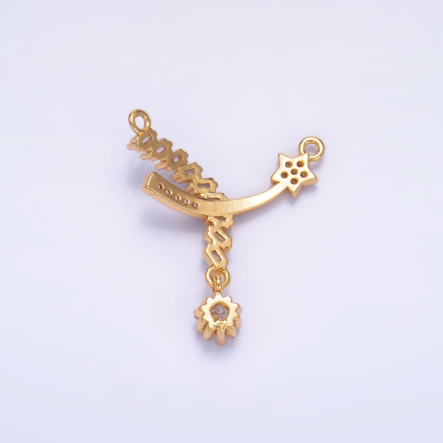 Shooting Star 24k Gold Filled Charm Connector CZ Micro Pave Star Charm, Cubic Zirconia Celestial Jewelry Connector for Necklace Pendant F936
