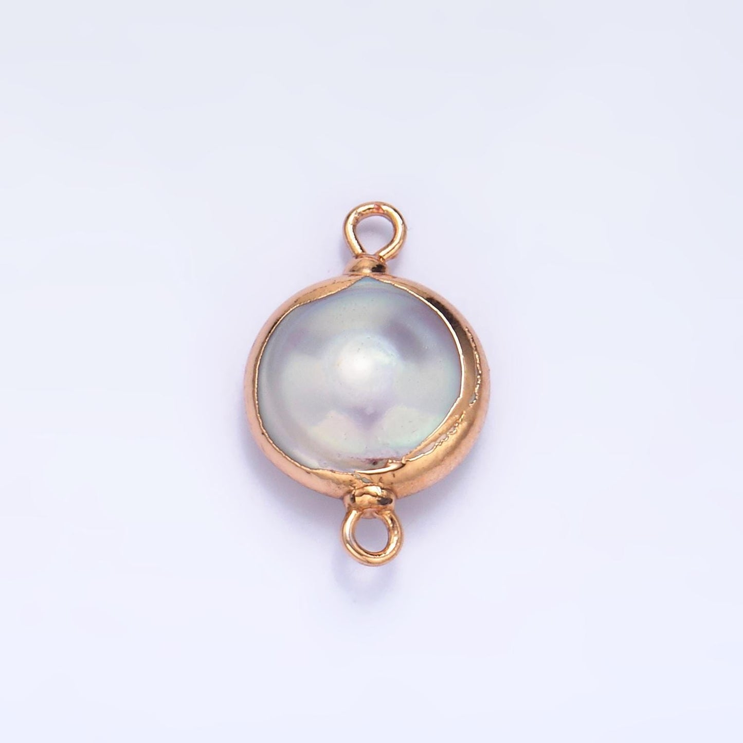 Natural Pearl Gold bezel connector, 16.8mm Button shape gold plated double bail link connector P-A1938