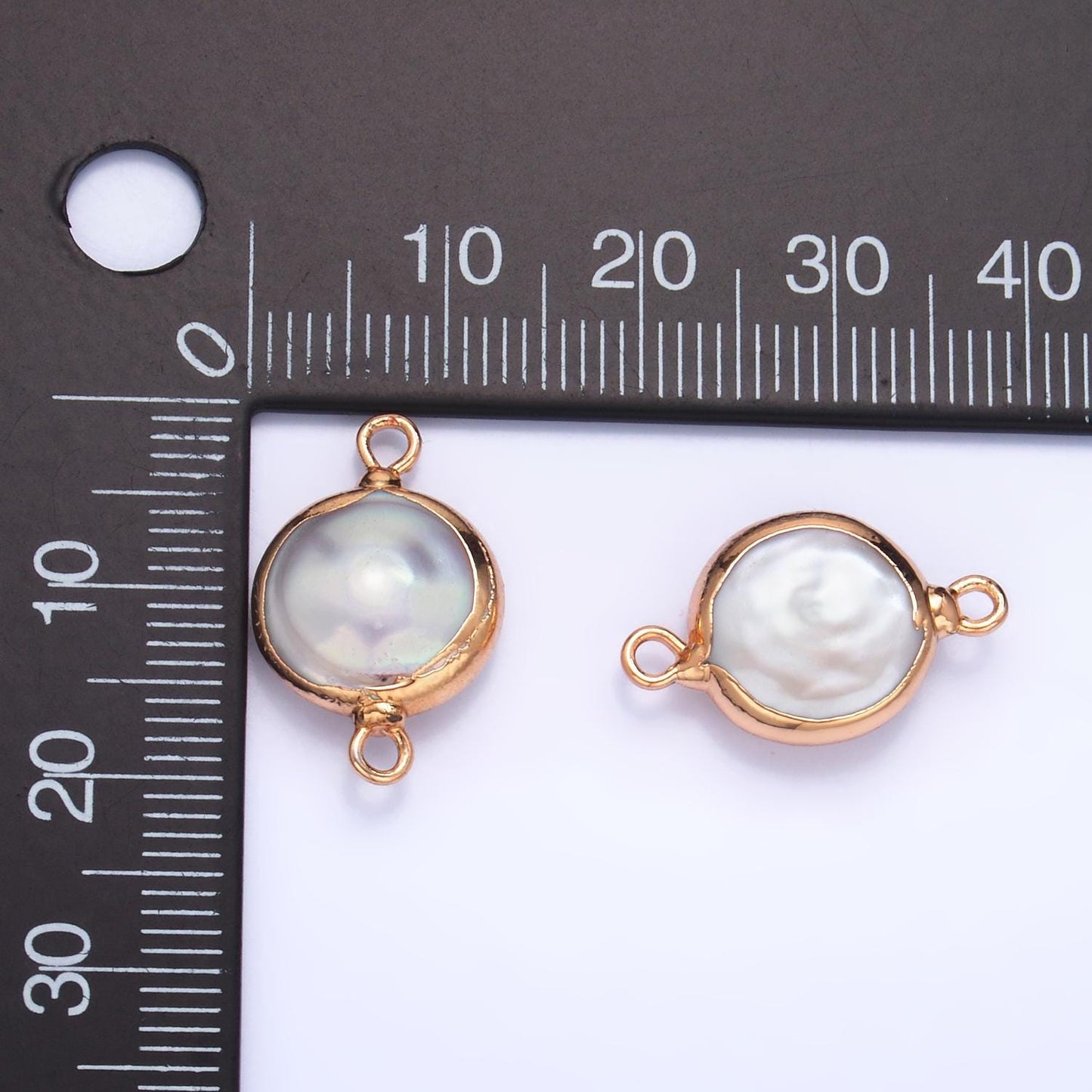 Natural Pearl Gold bezel connector, 16.8mm Button shape gold plated double bail link connector P-A1938