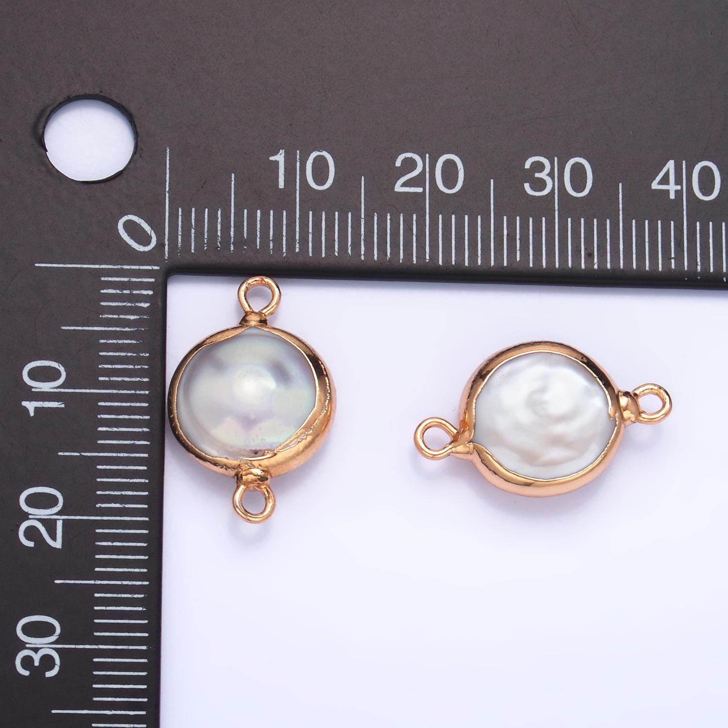 Natural Pearl Gold bezel connector, 16.8mm Button shape gold plated double bail link connector P-A1938