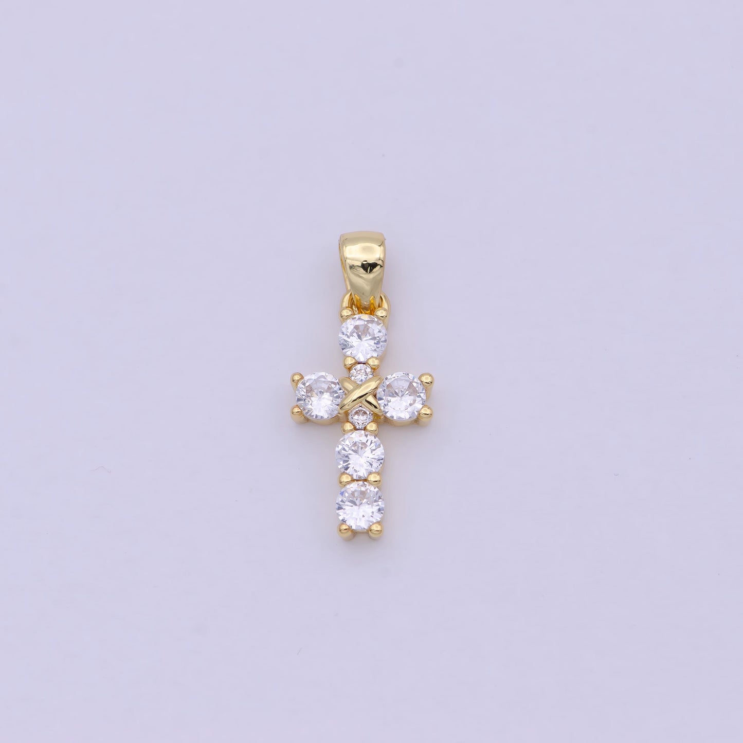 Mini Cross Charms with clear CZ 24k Gold Filled Cross Charms, Zircon Tiny Cross Charm, Religious Bracelet Necklace Earring add on Charm h104