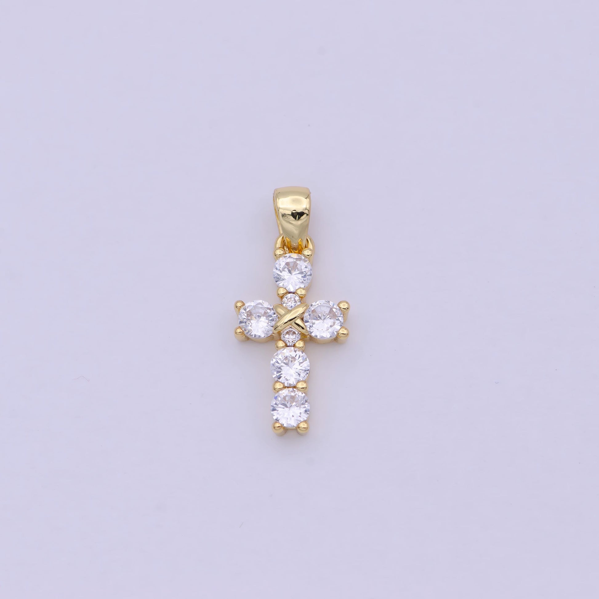Mini Cross Charms with clear CZ 24k Gold Filled Cross Charms, Zircon Tiny Cross Charm, Religious Bracelet Necklace Earring add on Charm h104