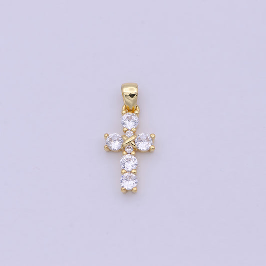 Mini Cross Charms with clear CZ 24k Gold Filled Cross Charms, Zircon Tiny Cross Charm, Religious Bracelet Necklace Earring add on Charm h104