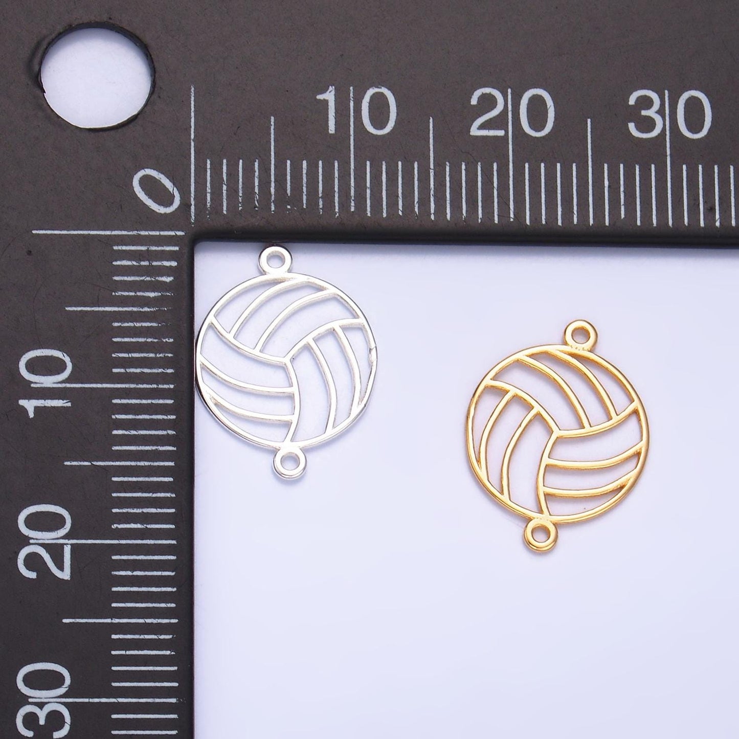 Mini S925 Sterling Silver Volley Ball Charm Connector Minimalist Gold Vermeil Sport Ball Link Connector | SL-585