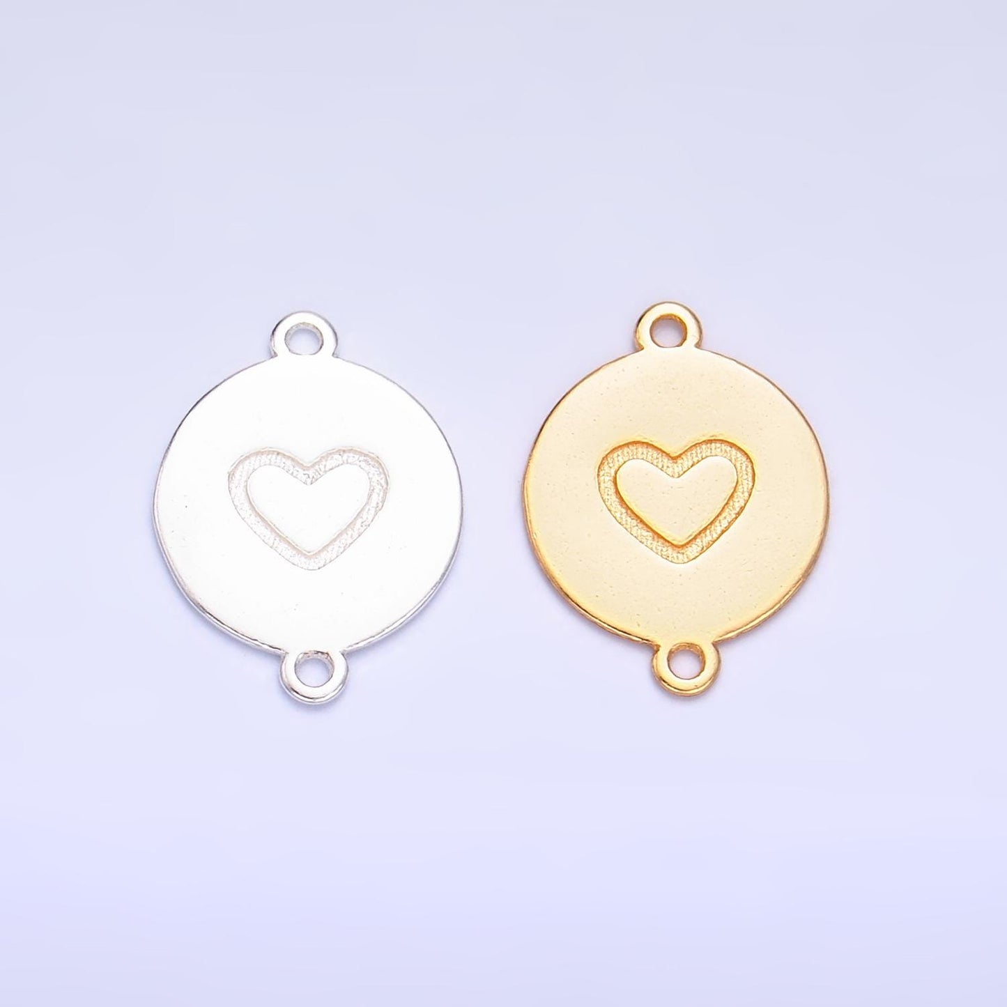Sterling Silver S925 Mini Heart Charm Connector Gold Vermeil Dainty Round Stamped Heart Link Connector for bracelet component | SL-586