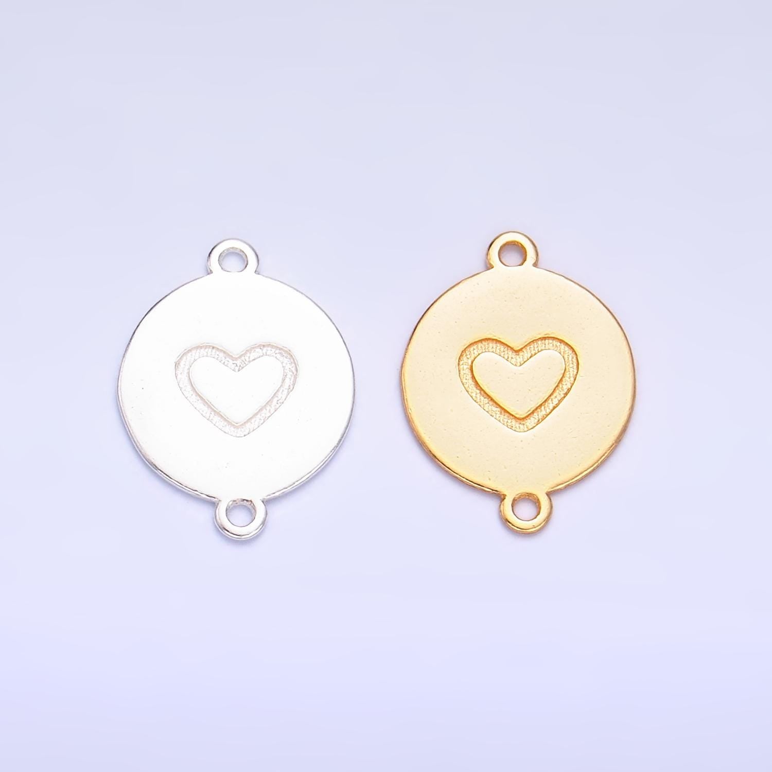 Sterling Silver S925 Mini Heart Charm Connector Gold Vermeil Dainty Round Stamped Heart Link Connector for bracelet component | SL-586