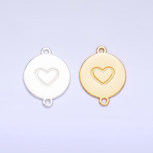 Sterling Silver S925 Mini Heart Charm Connector Gold Vermeil Dainty Round Stamped Heart Link Connector for bracelet component | SL-586