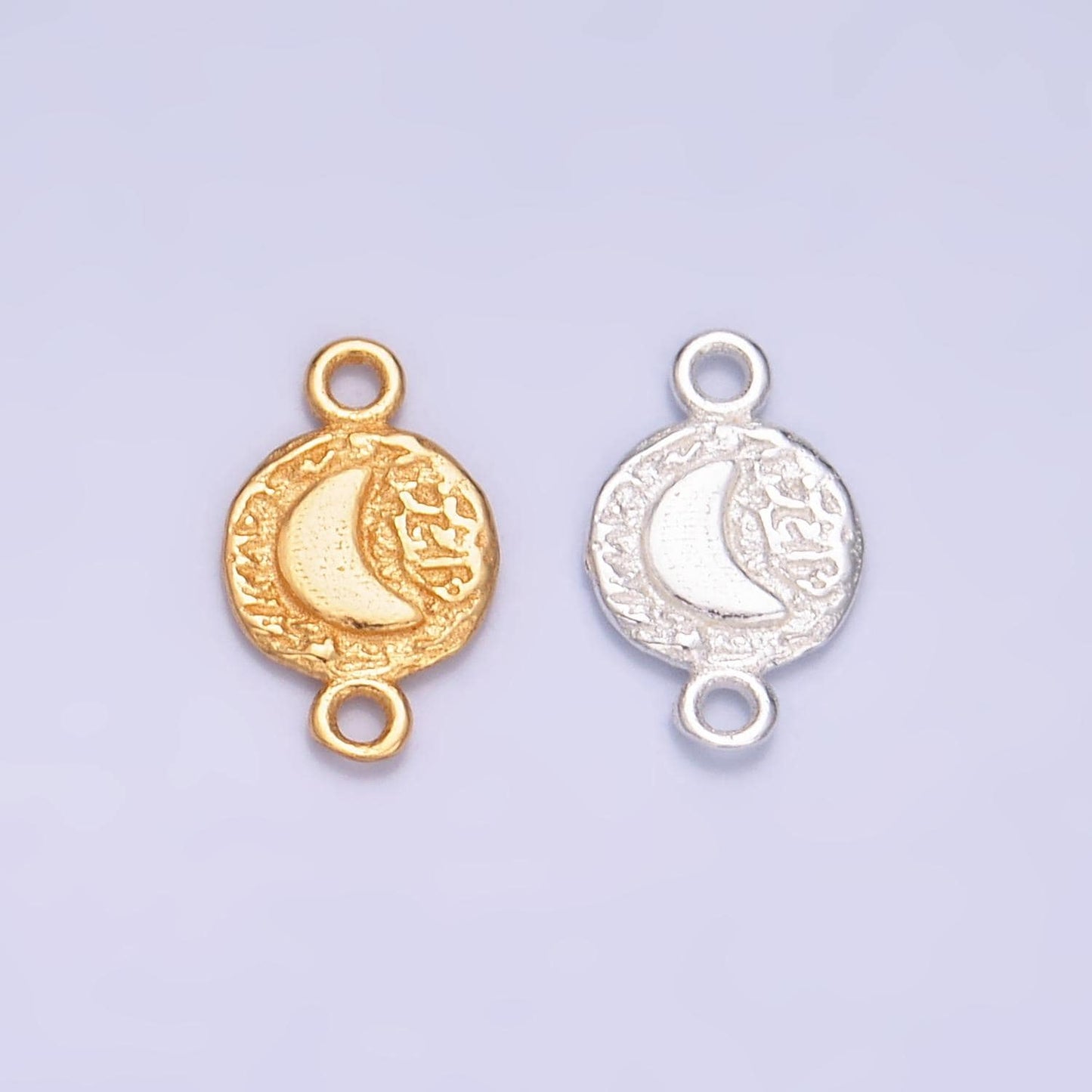 Sterling Silver S925 Mini Moon Charm Connector Gold Vermeil Dainty Round Stamped Crescent Moon Link Connector for bracelet | SL-588
