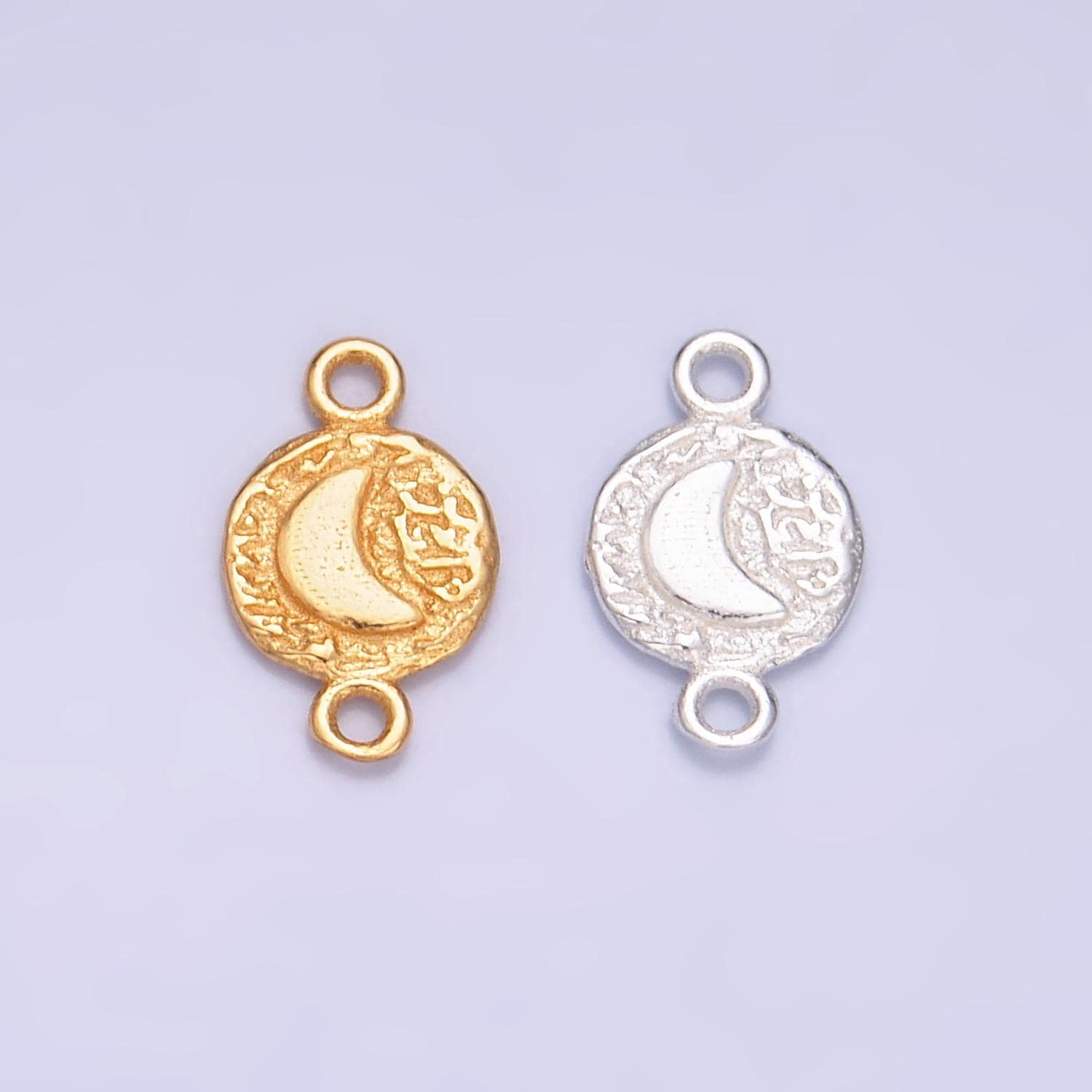 Sterling Silver S925 Mini Moon Charm Connector Gold Vermeil Dainty Round Stamped Crescent Moon Link Connector for bracelet | SL-588