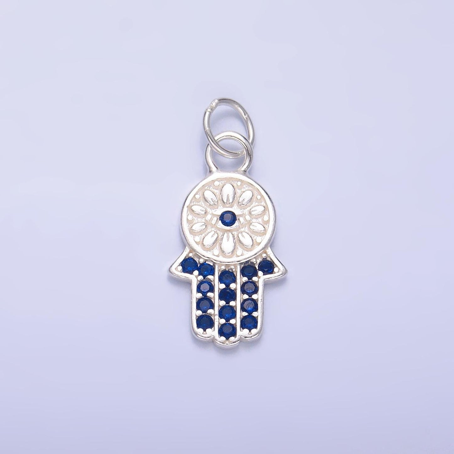 S925 Sterling Silver Hamsa Pendant Hand of Fatima Charm Evil Eye Amulet Religious Protection Pendant Dainty Silver Ancient Symbol SL-564