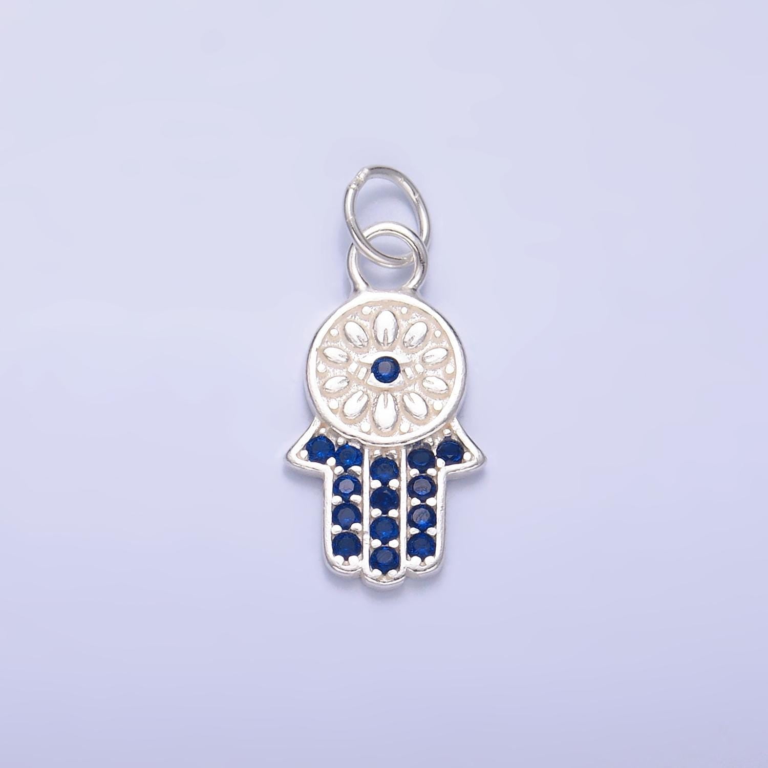 S925 Sterling Silver Hamsa Pendant Hand of Fatima Charm Evil Eye Amulet Religious Protection Pendant Dainty Silver Ancient Symbol SL-564