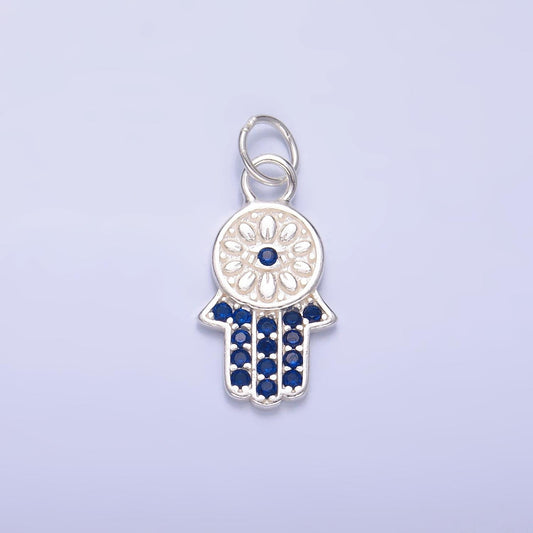 S925 Sterling Silver Hamsa Pendant Hand of Fatima Charm Evil Eye Amulet Religious Protection Pendant Dainty Silver Ancient Symbol SL-564