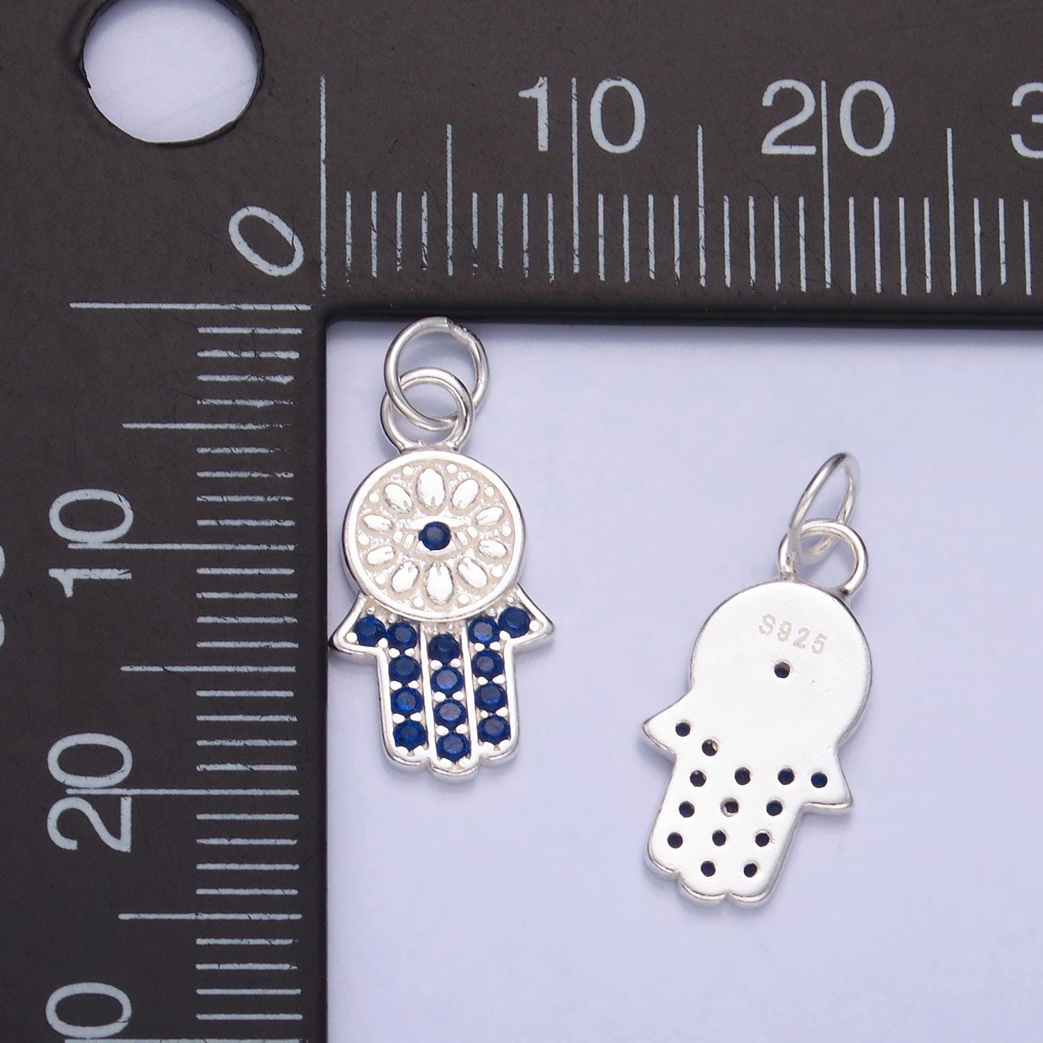 S925 Sterling Silver Hamsa Pendant Hand of Fatima Charm Evil Eye Amulet Religious Protection Pendant Dainty Silver Ancient Symbol SL-564