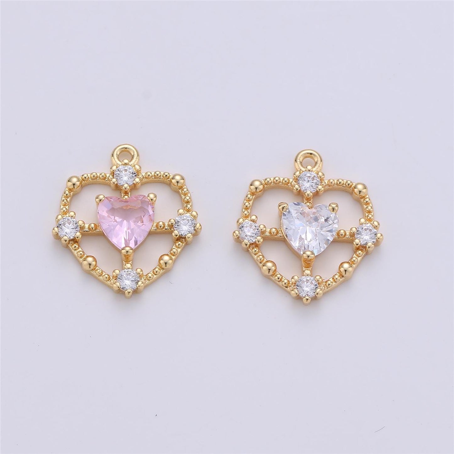 15x13mm Dainty Gold Filled Heart charm, micro pave heart, mini heart charms, heart pendant, cubic Charm Necklace Earring Bracelet C-591