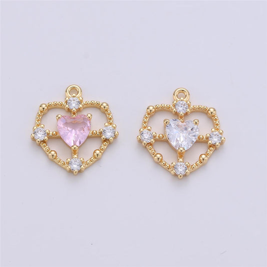 15x13mm Dainty Gold Filled Heart charm, micro pave heart, mini heart charms, heart pendant, cubic Charm Necklace Earring Bracelet C-591
