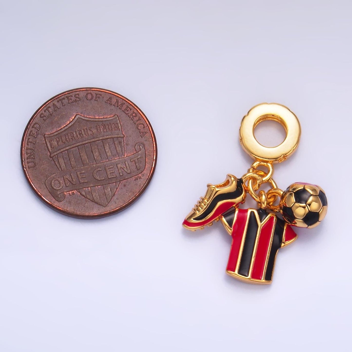 24K Gold Filled Soccer Ball Jersey Sport Theme Rondelle Bail Soccer Shoe Triple Drop Pendant Bracelet | W335