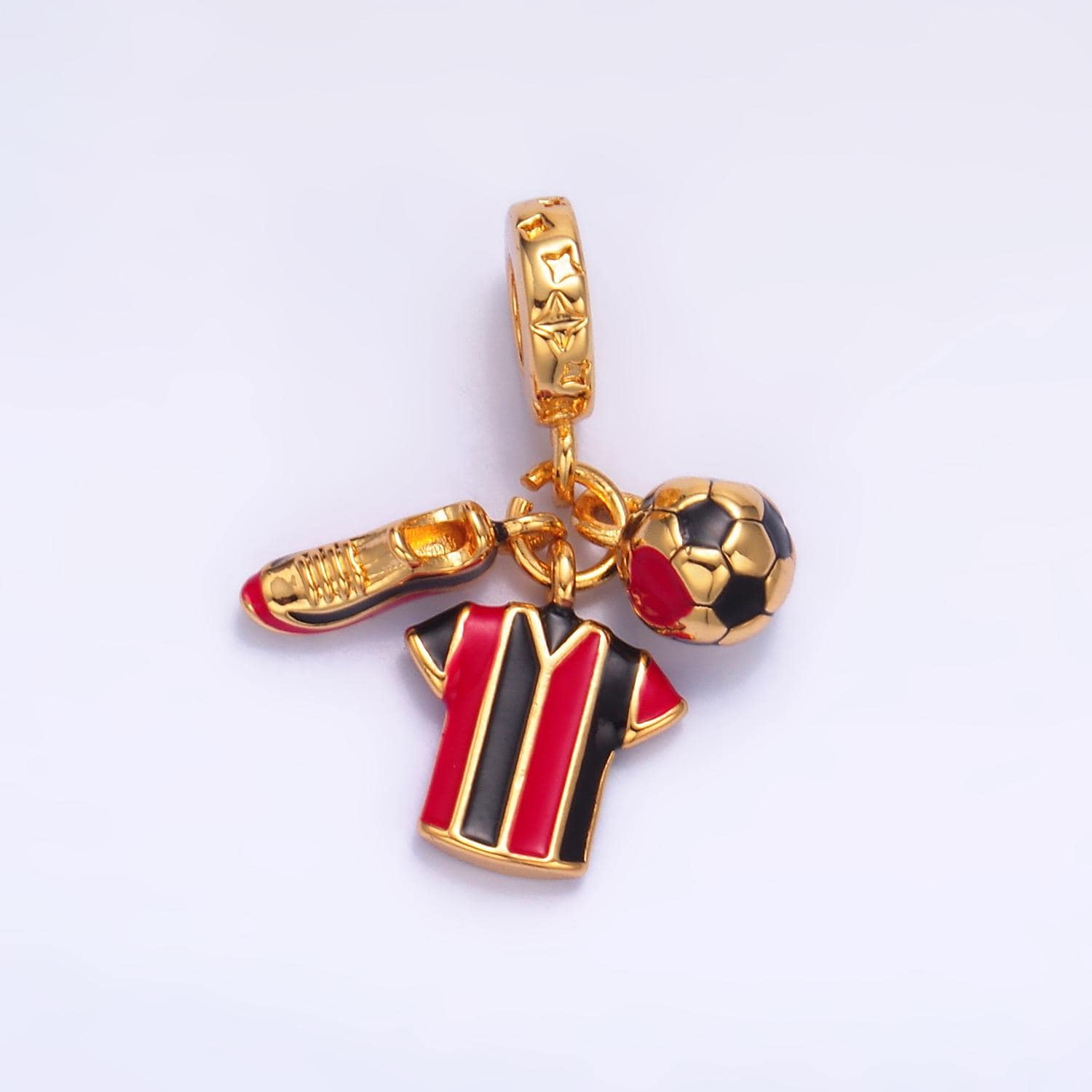 24K Gold Filled Soccer Ball Jersey Sport Theme Rondelle Bail Soccer Shoe Triple Drop Pendant Bracelet | W335